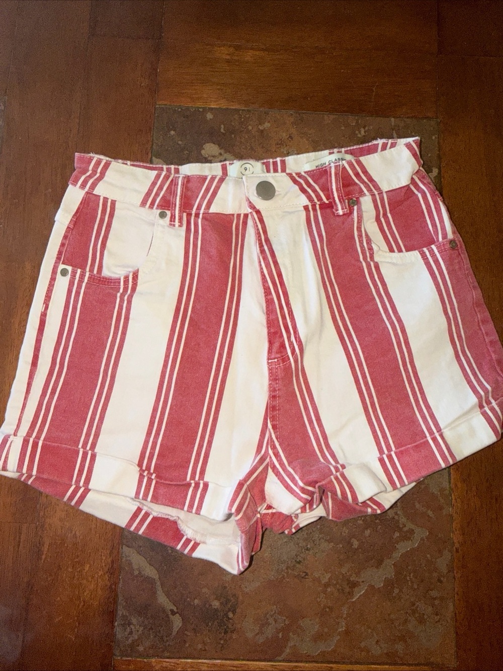 Cotton On Women’s High Classic Shorts Size 8 Red White Stripe Pockets